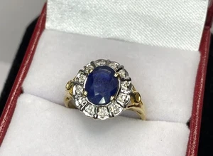 Anillo de boda vintage de diamantes con zafiro azul de 2 quilates de oro amarillo de 10 k 7 3/4 - Imagen 1 de 20