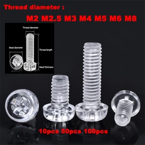 Transparent Plastic Bolts Nylon Phillips Pan Head Screws M2 M2.5 M3 M4 M5 M6 M8 - Picture 1 of 5