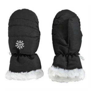 Aquarius Girls Black Faux Fur Trim Snow & Ski Mittens Fleece & Thinsulate Lining - Picture 1 of 1