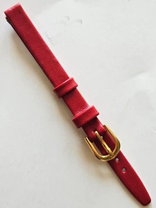 8mm - Red / Smooth Surface Leather Watch Band - ( Gold Buckle ) - Picture 1 of 3