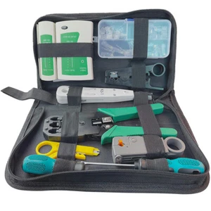 Werkzeugset Netzwerk Cat7 RJ45 Crimpzange Abisolierer Netzwerktester viel Zubeh - Bild 1 von 5
