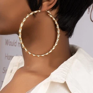 BIG Hoop Earrings, Large, Sparkle Bling Loops, Gold plated, Trending, Festive - Picture 1 of 12