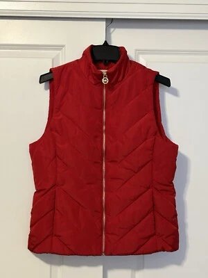 Michael Kors Large Red Puffer Quilted Vest Jacket MK Charm Women's, MSRP $125 - Image 1 of 4