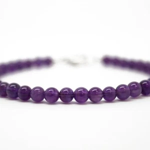 Natural Purple Amethyst 4-5MM Round Gemstone Beads Handmade Bracelet Gift 6-8" - Imagen 1 de 7