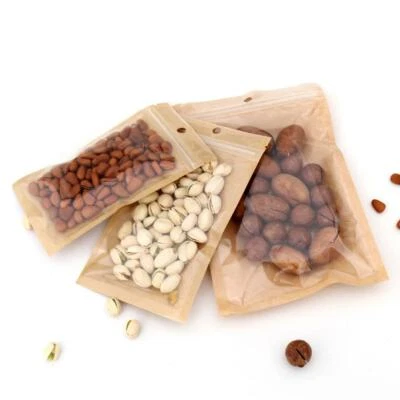 New Kraft Flat Open Top Zipper Seal Bags With Clear Front In Variety of Sizes - Image 1 of 4