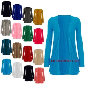 Ladies Long Sleeve Plain Printed Open Front Boyfriend Cardigan Slouch Pocket - Picture 1 of 27