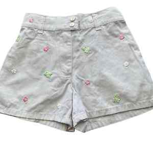 Vintage gymboree Shorts frog khaki embroidery leapin lilypad pink green 6 flower