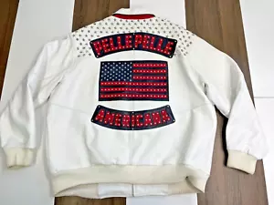 Pelle Pelle Hombres 56 Chaqueta de Cuero Blanco Bandera Americana Abrigo Marc Buchanon Tachuelas - Imagen 1 de 16