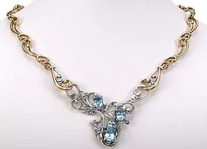 Carolyn Pollack Blue Topaz gemstone Sterling Silver and Brass Necklace 19"L  - Picture 1 of 3