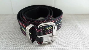Unisex Vintage Inspired Black/Multi-Color Canvas Belt Full Length 44" Pre-owned - Picture 1 of 7