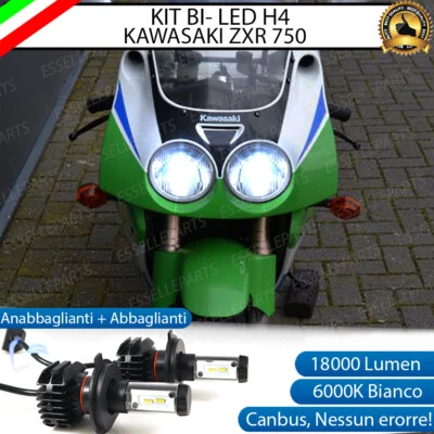 KIT LED H4 6000K KAWASAKI ZXR 750 18000 LUMEN CANBUS LUCE BIANCA NO AVARIA LUCI - Immagine 1 di 4