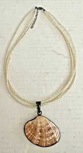 Genuine Seashell Charm Necklace Sterling silver Bezel Clasp Triple Strand - Picture 1 of 8