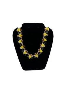 J CREW Firefly Yellow Flower Rhinestone Statement Florla Necklace - Picture 1 of 6