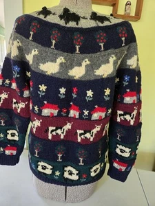 Vintage Deans of Scotland Womens Sweater M Wool Farm Animals  - Picture 1 of 23