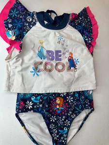 Disney Frozen one piece swimsuit matching rash guard shirt size 5/6 Elsa Anna - Picture 1 of 8