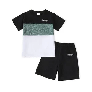 Toddler Kid Boy Clothes Colorblock Letter Graphic Tee Shorts 2PC Summer Outfi... - Picture 1 of 8