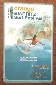 BIARRITZ SURF ORANGE MBC MOBICARTE RECHARGE GSM SPÉCIMEN NO TELECARTE PREPAYÉE - Foto 1 di 2