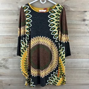 Aryeh Womens Dress Long Sleeve Round Neck Geometric Boho Hippie Small - Picture 1 of 7