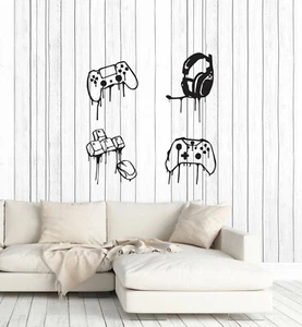 Vinyl Wall Decal Gamer Stuff Joysticks Headphones Keyboard Stickers (ig5747) - Picture 1 of 2