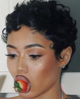 13X4 Lace Front Pixie Cut Wig With Short Curly Human Hair Black Pixie Cut Wigs - Image 1 of 4