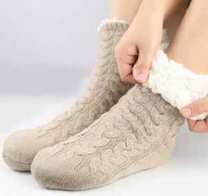 Women Winter Super Soft Warm Cozy Fuzzy Fleece-Lined with Grippers Slipper Socks - Picture 1 of 7