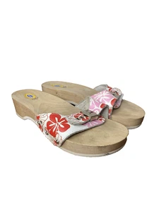 Vintage DR SCHOLLS Wooden Exercise Sandals Shoes Pink Red Floral Wood 7 Italy - Bild 1 von 9