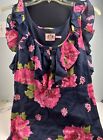 Juicy Couture Floral Dress Gold Buttons Euc Size 2 Navy/rose Cotton  Ruffled