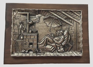 Vintage handgefertigtes Kunstwerk Metall Wandrelief Portrait "Der arme Dichter" aus Deutschland - Bild 1 von 6