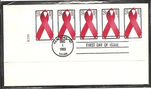 US SC # 2806b Aids Awareness FDC. pane of 5 .K111 . Uncacheted - Picture 1 of 1