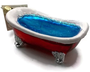 Clawfoot Bath Tub Water Ornament Blown Glass OWC Old World Christmas Tree Decor - Picture 1 of 9