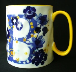 New~Artisan Collection~MONOGRAM~B~Floral~COBALT~Large~YELLOW~Handle~COFFEE MUG - Picture 1 of 12