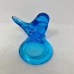 Vintage blauer Vogel Kerzenhalter / Briefbeschwerer signiert Leo Ward 1991 Kunstglas - Bild 1 von 9