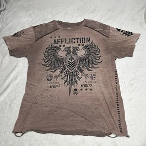 Affliction Shirt Mens 2XL Brown Side Stitch Distressed Thrashed Y2K USA Made - Picture 1 of 19
