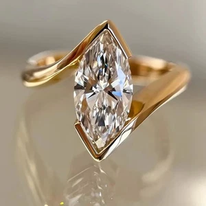 2.5 CT IGI Certified Marquise Lab Grown E VVS2 Diamond 14k Gold Engagement Ring - Picture 1 of 6