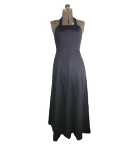 Vintage 60s 70s Black Halter Neck Maxi Dress Square Neck Basque Waist Small - Picture 1 of 10