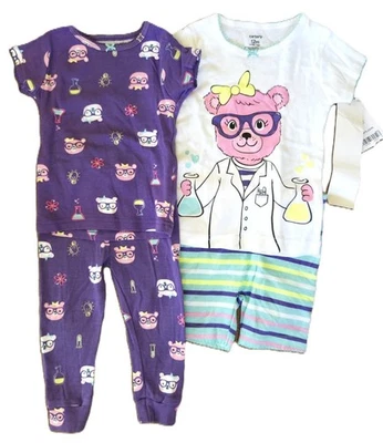CARTER'S 4 piezas Bebé Niñas Manga Corta Pijama Conjunto OSO CIENTÍFICO Púrpura 12M Nuevo con Etiquetas Foto 1 de 2