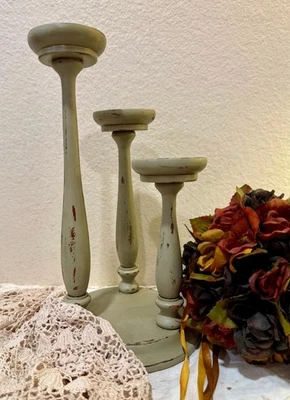 Candelabro votivo de madera vintage de 3 piezas reciclado granja rústico Foto 1 de 4