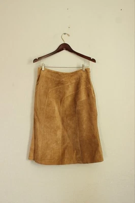 Falda ALFANI 100% Cuero Marrón Claro Gamuza Talla 8 Midi Línea A Foto 1 de 4