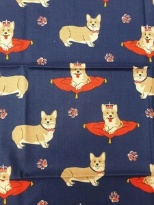 Royal Corgi fabric UK fat quarter 18" x 22" approx 100% cotton material Dogs - Picture 1 of 2