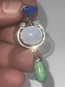 Whitney Kelly Sterling Silver Lapis Blue Lace Agate Jade Opal Dangle Pendant Lot - Picture 1 of 4