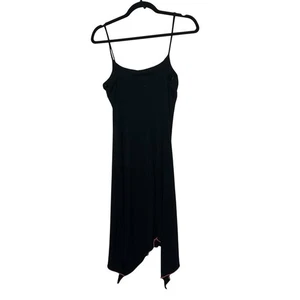Vintage y2K Black asymmetrical handkerchief hem midi dress with pink trim medium - Picture 1 of 4