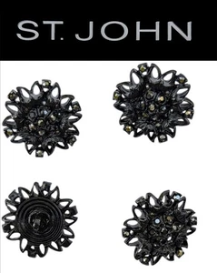 St John Knits 0.8 Inch Floral Black Enamel Black Crystal Replacement Buttons - Picture 1 of 1