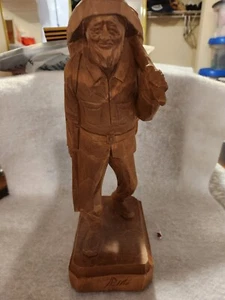 VINTAGE QUEBEC WOOD CARVING SCULPTURE SIGNED BY A. PELTIER Hunter - Picture 1 of 6