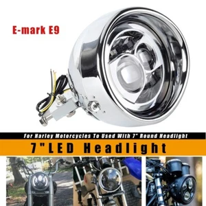 7" Round Headlight Motorcycle LED Headlamp Chrome E9 For Harley Fat Boy Softail - Picture 1 of 11