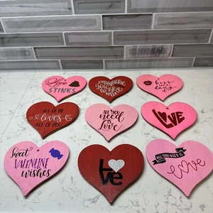 Cute Wood Valentine Hearts w/Cork Backing. Different Quotes. Lot of 9. 3.75” - Picture 1 of 14