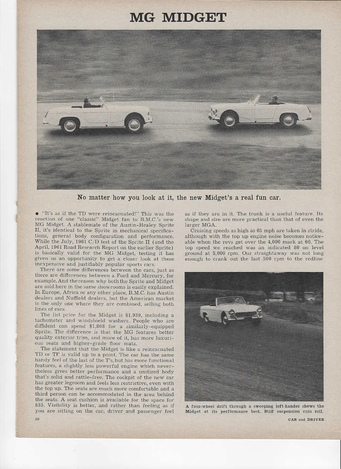 MG Midget 1962 original prueba de carretera de dos páginas, en categoría de anuncio impreso Foto 1 de 1