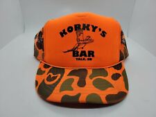 Nissin Mesh Trucker Ball Cap Hat Orange Camouflage Korkys Bar Yale, SD. Vintage.