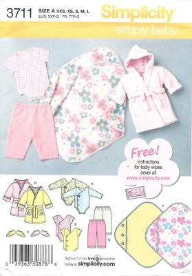 Uncut Simplicity Sewing Pattern 3711 Babies Layette Pants Robe Bootie Size XXS-L - Image 1 of 2