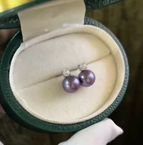 gorgeous 10-11mm south sea round lavender pearl stud earring 925s(t) - Picture 1 of 4