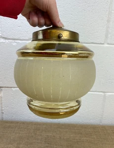 VINTAGE ART DECO AMBER & GOLD SUGAR FROSTED GLASS LAMP LIGHT SHADE & FITMENT - Picture 1 of 9